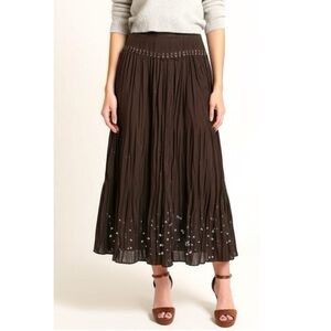 TALBOTS Petites Pure Silk Skirt Sz 10 Dark Evening Brown Crinkle Sequin Whimsy